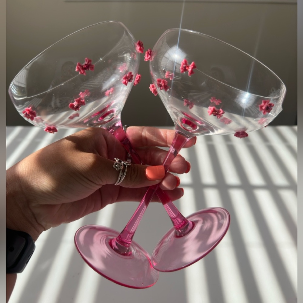 🎀VIRAL PINK BOW WINE GLASSES SET OF 2🎀